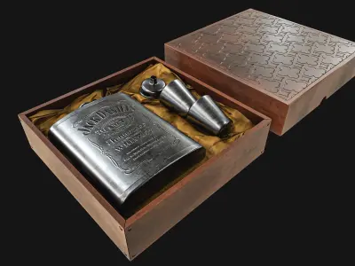 Steel Alcohol Bottle And Box Low-poly 3D model