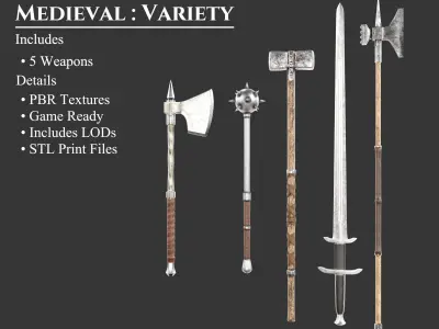Medieval Collection Heavy Weapons Variety 3D Model Pack