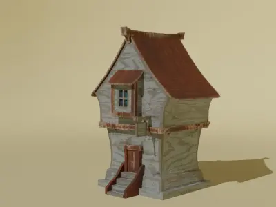 Medieval House Low-poly 3D model 5