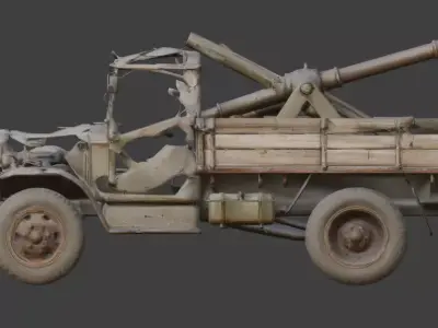 Heavy Artillery Transport Wreckage Low-poly 3D model