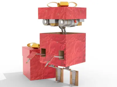 Gift Present Robot Rigged Low-poly 3D model purchase
