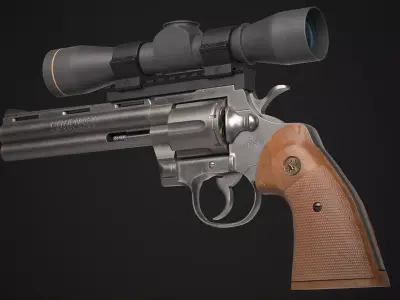 Python Revolver 6 -Telescopic Sight Low-poly 3D model