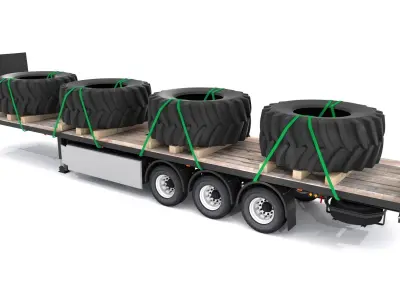 Flatbed trailer with Tyres 3D model