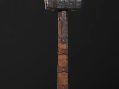 Old Viking Hammer Weapon - Game Ready - Low Poly Low-poly 3D model