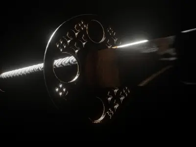 Katana samurai sword Low-poly 3D model 10