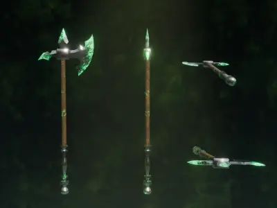 Set of 6 Elemental Polearm - Fantasy Medieval weapon Low-poly 3D model