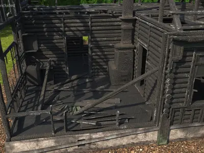Burnt Wooden Down House Green 3D model