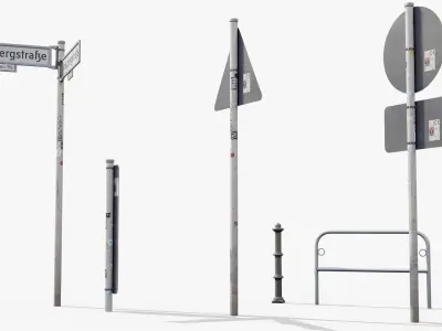 Berlin Street Elements Collection - typical German Bus Stop Street Lights Post Box and Signs 