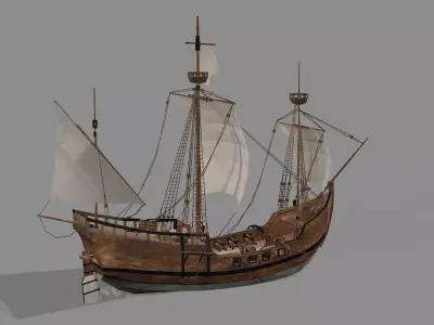 Sailboat Galleon Game Ready Caravel War Artemis Ship 3D Model Low-poly 3D model
