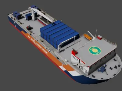 Oil spill response barge 3d model Low-poly 3D model