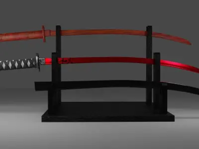 Low Poly red katana  Low-poly 3D model