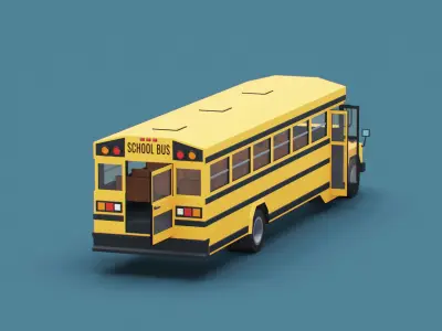 Cartoon Stylized School Bus Classic Low-poly 3D model