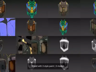 Shield with 3 style paint 3D Model Pack