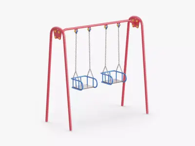 Metal Swing Outdoor 01 Red Low-poly 3D model