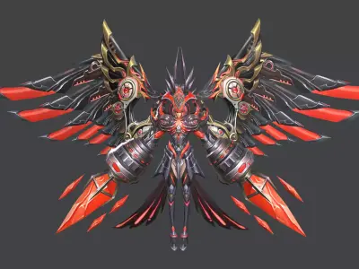 Red Flying Mecha Women  Outfit Low-poly 3D model