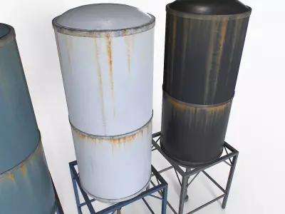 Old and Rusty Water Tanks 3 Low-poly 3D model