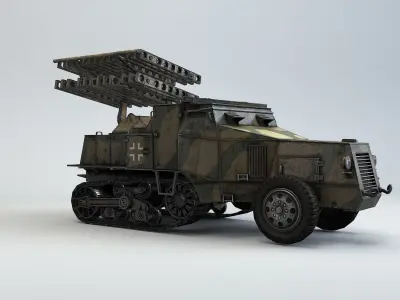 Low Poly 8 cm Raketen Vielfachwerfer auf Fahrgestell Zgkw S303 f Low-poly 3D model