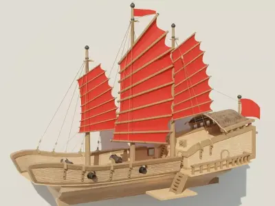 Asiatic boat Low-poly 3D model
