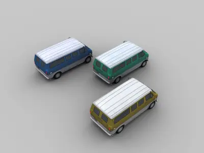 Lowpoly Van 3 three different colored vans Low-poly 3D model