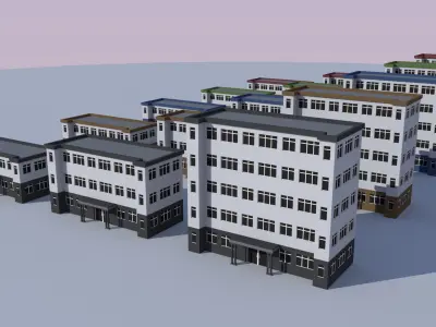 Cartoon Building Low Poly Building Commercial School Low-poly 3D model