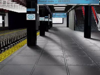 Subway station with empty platform Low-poly 3D model