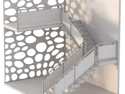 Wooden L Shape Staircase 3D model
