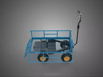 HEAVY DUTY ELECTRIC STEEL MESH GARDEN CART TROLLEY 4 FOUR WHEELS 3D model