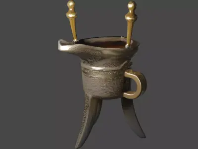 Chinese style brass cup for ancient movie scene Low-poly 3D model