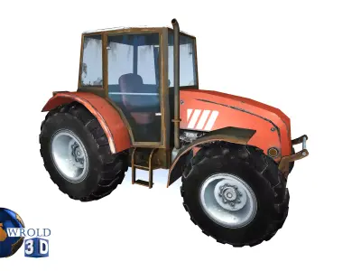 Lowpoly Tractor Gameready 3d model Low-poly 3D model