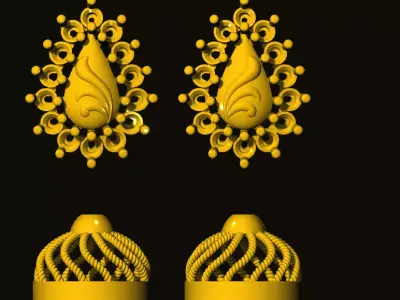 jumka three gold earrings 3D print model