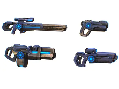 Weapons Set 4 Gun Pistol Assault rifle Sniper rifle machine gun 3D Model Pack 3