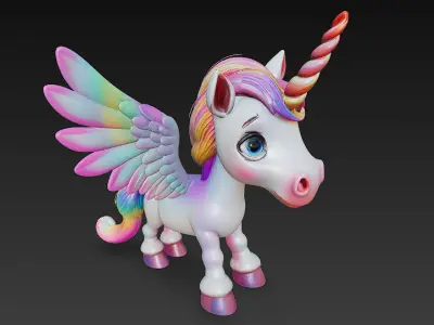 Unicorn Pony Rainbow Realistic 3D Model Basic - Low Poly Low-poly 3D model