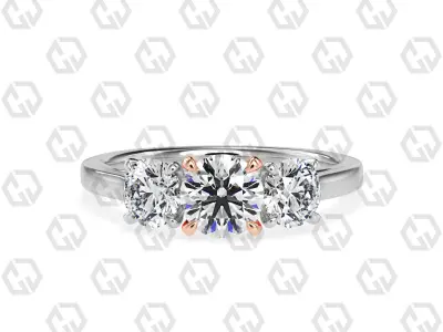 Ring 139 Round 3 stone ring plain cathedral shank 3D print model