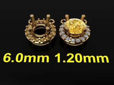 Dainty Round Halo Pendant 6mm 3D print model