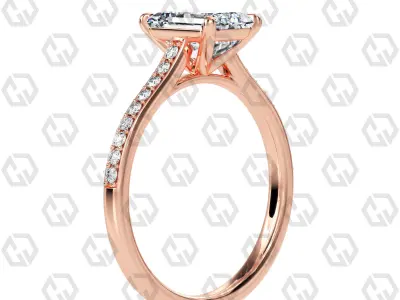 Ring 53 Emerald shape pave setting ring with gems 3D print model