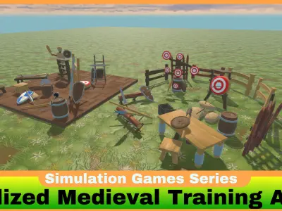 Stylized Medieval Training Area Low-poly 3D model