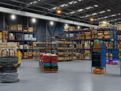 Modern Warehouse Interior Cargo Shelves High Poly 3D Model Low-poly 3D model