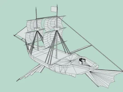 Airship pirate ship Low-poly 3D model