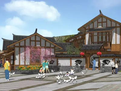 Chinese-style architectural homestay 3D model