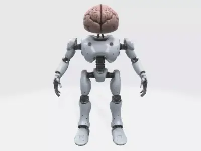 Robot with human brain 3D model