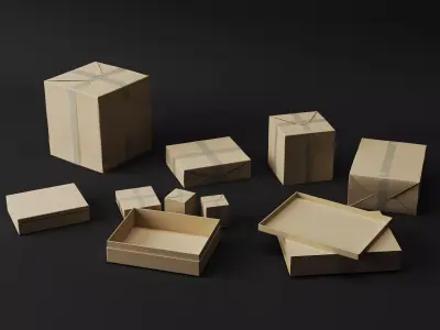 Cardboard Shipping Box Delivery Package Post Collection Low-poly 3D model