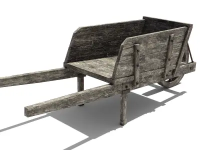 Wooden Wheelbarrow Low-poly 3D model