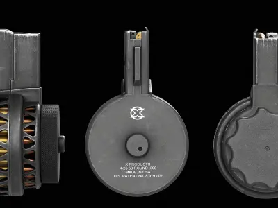 Three versions X Products X-25 50 Round Drum Magazine cal 308 Low-poly 3D model