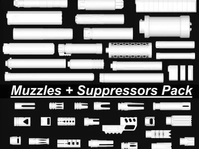 Weapon Muzzle - Suppressor Pack Low-poly 3D model