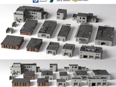 Industrial Warehouse Buildings Pack Low-poly 3D model