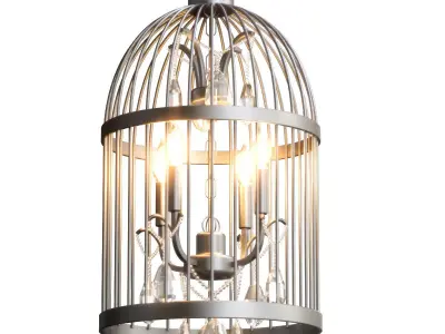 Beautiful bird cage chandelier with crystals hanging from it 3D model