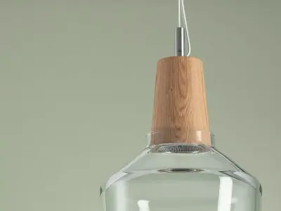 Industrial glass and wood pendant light 3D model