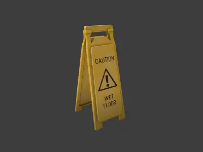 Yellow Wet Floor Warning Sign Low-poly 3D model
