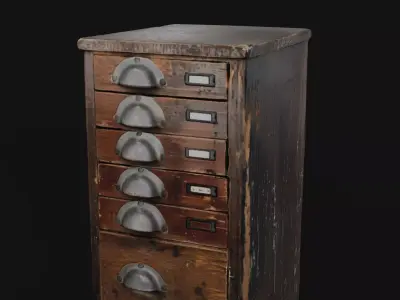 Antique Wooden Filing Cabinet 3D model