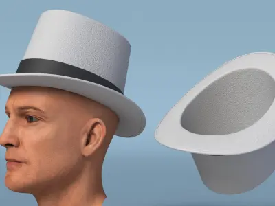 Classic Top Hat on Male Head White 3D model